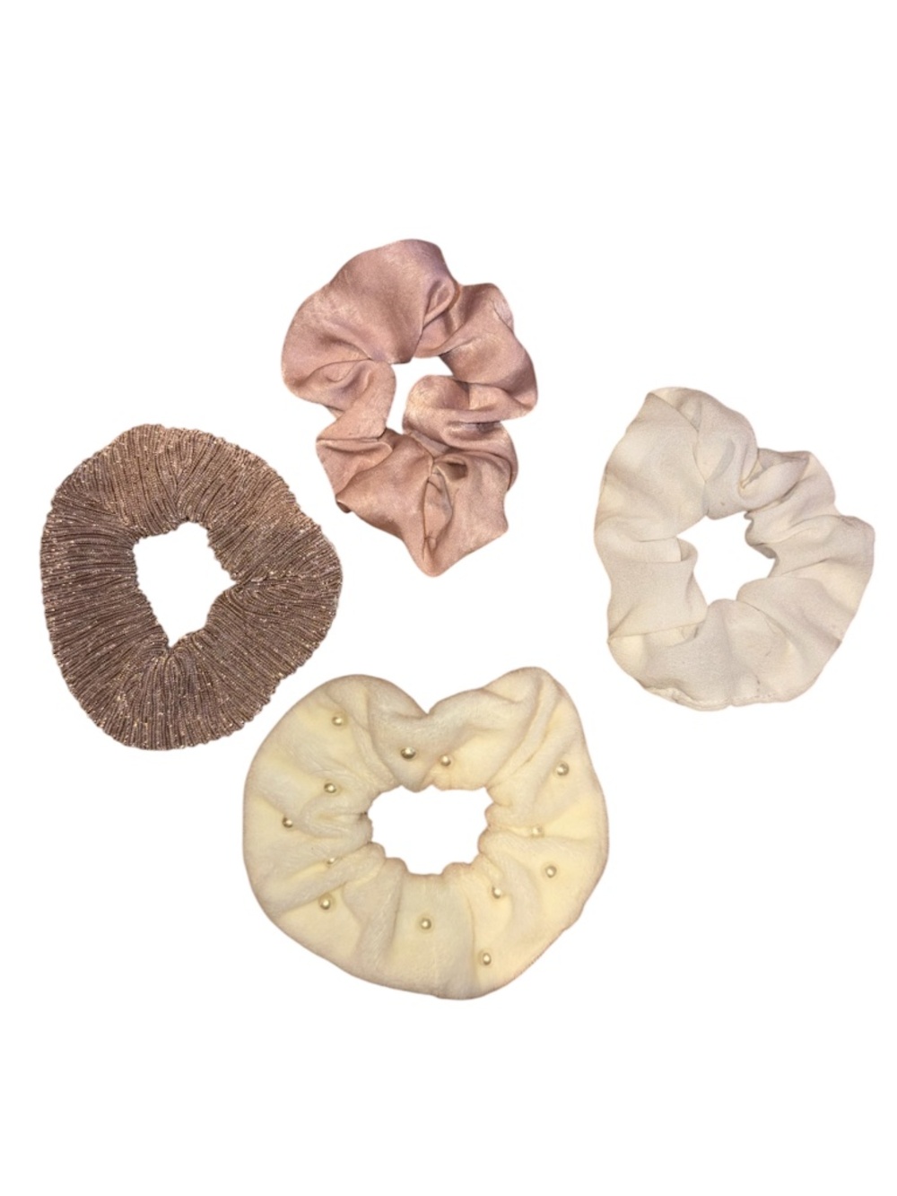 Set of 4 Scrunchies Pink and White